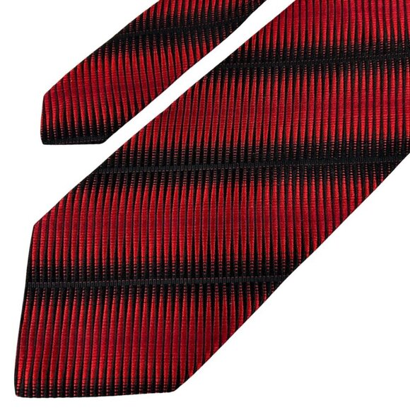 Fratelli Men's Red Black Italy Striped Silk Tie - Picture 4 of 5